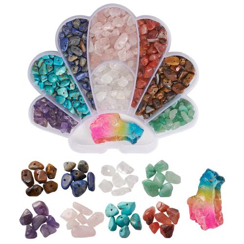 Perles de pierre gemme mixte, avec Boîte en plastique, coquille, 9 ls de contact & DIY, couleurs mélangées Vendu par boîte