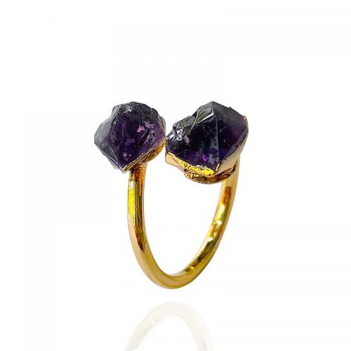 Bague en quartz, laiton, avec améthyste, Irrégulière, Placage de couleur d'or, bijoux de mode & pour femme, violet, inner ~20mm, Vendu par PC