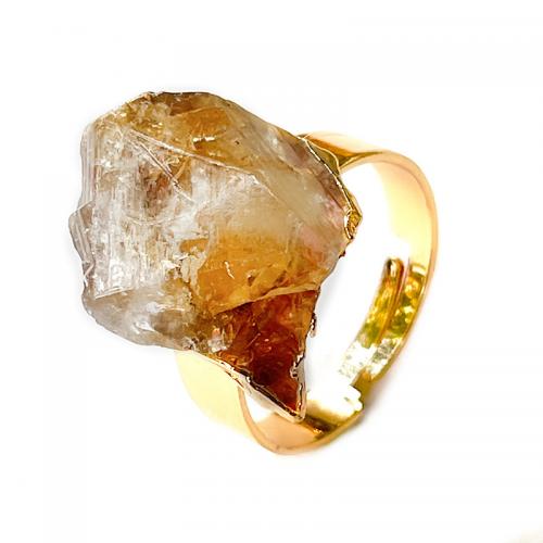 Bague en quartz, laiton, avec perles de citrine, Irrégulière, Placage de couleur d'or, Réglable & bijoux de mode & pour femme, Jaune, inner ~20mm, Vendu par PC