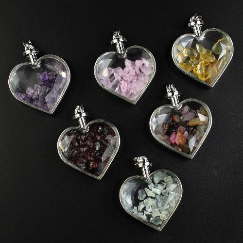 Gemstone Zinc Alloy Pendants, Natural Stone, with Glass & Zinc Alloy, Heart, DIY [