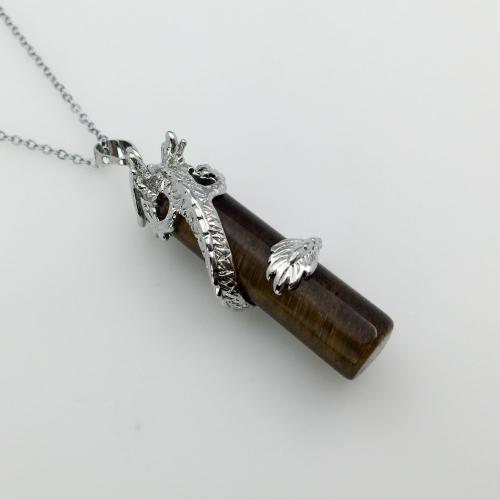 Gemstone Necklaces, Natural Stone, with Brass, Conical, silver color plated, fashion jewelry cm 