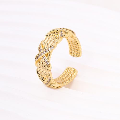 Cubic Zirconia Micro Pave Brass Finger Ring, plated, micro pave cubic zirconia & for woman, golden 