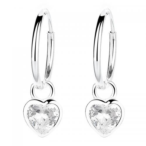 Cubic Zirconia Micro Pave Sterling Silver Earring, 925 Sterling Silver, Heart, plated, micro pave cubic zirconia & for woman 