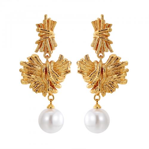 Brass Drop Earring, with Plastic Pearl, plated, for woman [