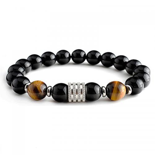 Obsidiana Pulsera, con Ojo de tigre & acero inoxidable 304, Esférico, hecho a mano, diferentes estilos para la opción & para hombre, longitud:aproximado 7.5-11.4 Inch, Vendido por UD