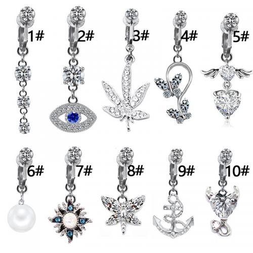 Zinklegierung Bauchnabelpiercing, mit 316 L Edelstahl, plattiert, unisex & verschiedene Stile für Wahl & Micro pave Zirkonia, belly ring  length 10-35mm, verkauft von PC