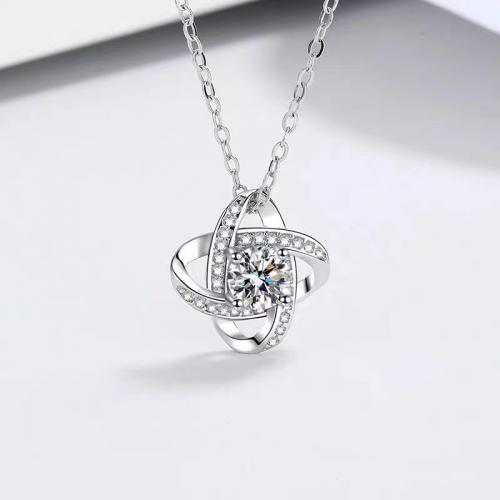 Zircon cubique Micro Pave collier en argent sterling, Argent sterling 925, avec 1.97inch chaînes de rallonge, Trèfle à quatre feuilles, Placage, bijoux de mode & pavé de micro zircon & pour femme, plus de couleurs à choisir Environ 15.75 pouce, Vendu par PC