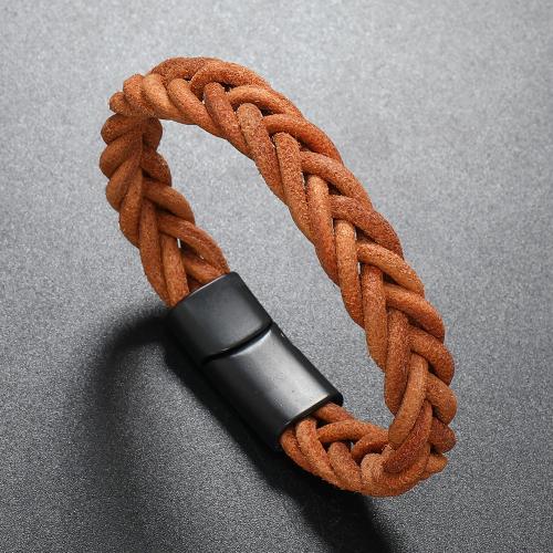 bracelet de cordon en PU , alliage de zinc, avec cordon en cuir, fait à la main, bijoux de mode & pour homme, couleur chameau Environ 21 cm, Vendu par PC[