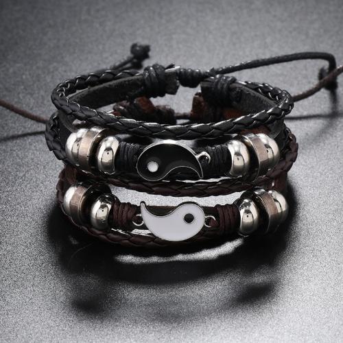 bracelet de cordon en PU , alliage de zinc, avec cuir PU, fait à la main, 2 pièces & bijoux de mode & unisexe, Vendu par fixé[