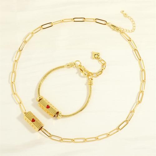 Ensemble de bijoux en cuivre, laiton, avec 5cm chaînes de rallonge, Placage de couleur d'or, styles différents pour le choix & pour femme & émail, doré Environ 40 cm, Environ 22 cm, Vendu par PC