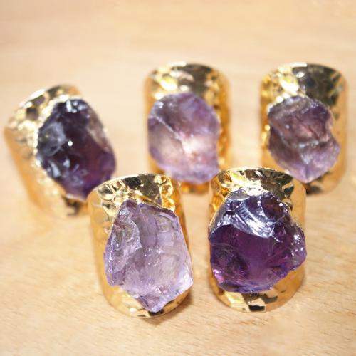 Bague en quartz, laiton, avec améthyste, Placage de couleur d'or, Réglable & bijoux de mode & pour femme, violet, inner ~20mm, Vendu par PC