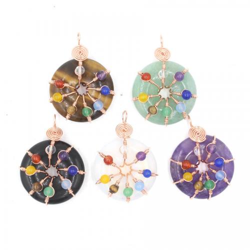 Gemstone Brass Pendants, Natural Stone, with Brass & Zinc Alloy, Round, DIY 