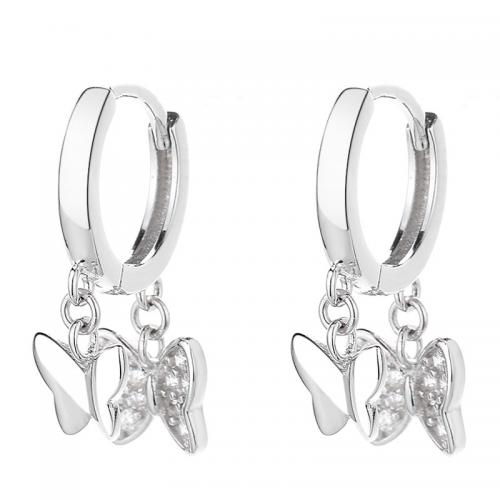 Silver Earring Zircon pavent Sterling, argent sterling 925, papillon, Placage, pavé de micro zircon & pour femme, plus de couleurs à choisir Vendu par paire[