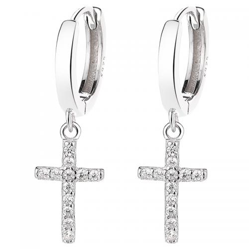 Silver Earring Zircon pavent Sterling, argent sterling 925, croix, Placage, pavé de micro zircon & pour femme, plus de couleurs à choisir Vendu par paire[