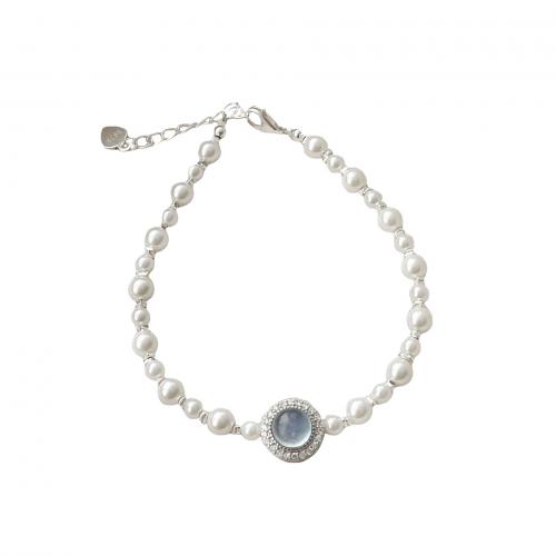 Plata de ley 925 Pulsera, con Aguamarina & Perlas cultivadas de agua dulce & Perlas de vidrio, diferentes estilos para la opción & para mujer, longitud:aproximado 6 Inch, Vendido por UD[