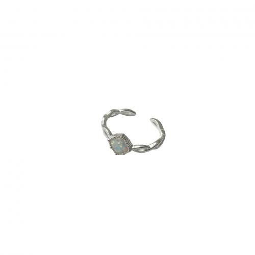 Argent sterling 925 Cuff Bague, avec Opale, Motif géométrique, Style coréen & pour femme, argent Vendu par PC