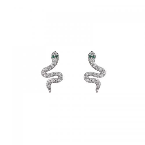 argent sterling 925 boucle d oreille dormeuse, serpent, Plaqué de platine, Style coréen & pavé de micro zircon & pour femme Vendu par paire