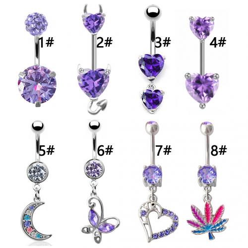 316L Stainless Steel Belly Ring, Unisex & micro pave cubic zirconia 