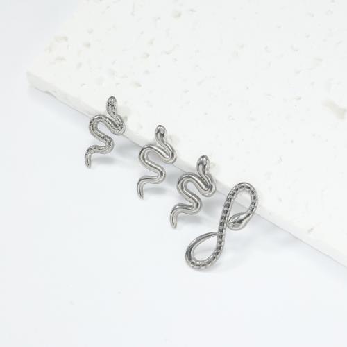 Stainless Steel Earring Stud Component, 304 Stainless Steel, Snake, DIY & machine polishing nickel, lead & cadmium free 