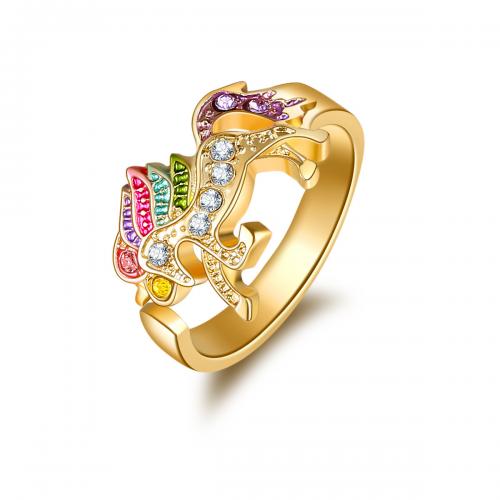 Rhinestone Zinc Alloy Finger Ring, Unicorn, plated, fashion jewelry & for woman & with rhinestone [