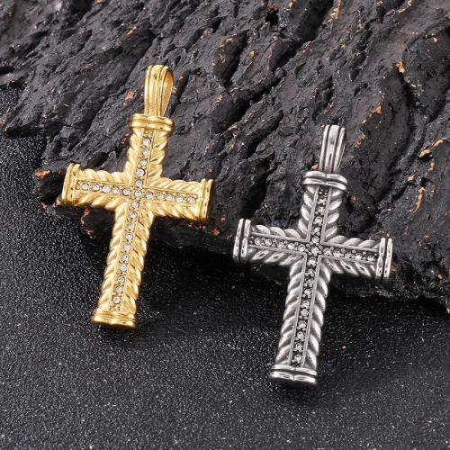 Stainless Steel Cross Pendants, 304 Stainless Steel, Unisex & with rhinestone 