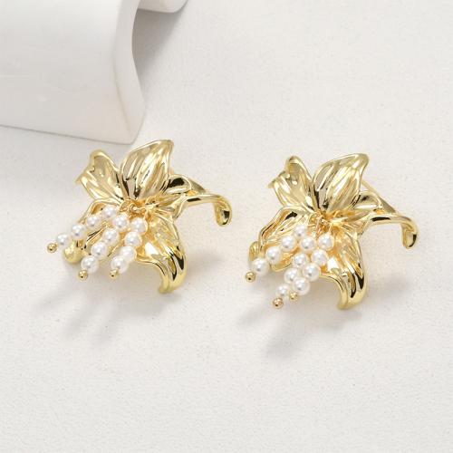 Brass Earring Stud Component, Flower, plated, DIY [