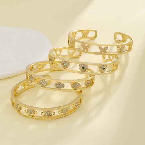 Brass Cuff Bangle, gold color plated & micro pave cubic zirconia & for woman [