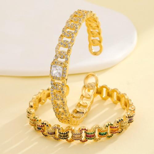 Brass Cuff Bangle, gold color plated & micro pave cubic zirconia & for woman [