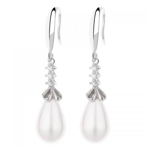 Silver Earring Zircon pavent Sterling, argent sterling 925, avec Shell Pearl, Placage, pavé de micro zircon & pour femme, plus de couleurs à choisir Vendu par paire