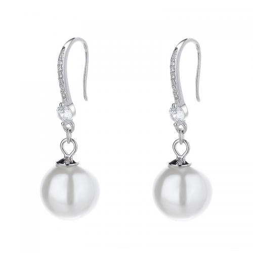 Silver Earring Zircon pavent Sterling, argent sterling 925, avec Shell Pearl, Placage, normes différentes pour le choix & pavé de micro zircon & pour femme, plus de couleurs à choisir, Vendu par paire