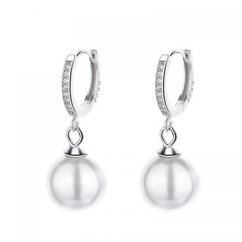 Silver Earring Zircon pavent Sterling, argent sterling 925, avec Shell Pearl, Placage, normes différentes pour le choix & pavé de micro zircon & pour femme, plus de couleurs à choisir, Vendu par paire