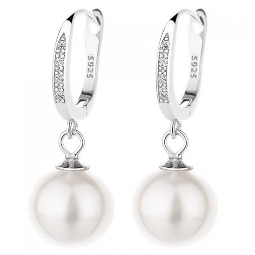 Silver Earring Zircon pavent Sterling, argent sterling 925, avec Shell Pearl, Placage, pavé de micro zircon & pour femme, couleur platine, Vendu par paire