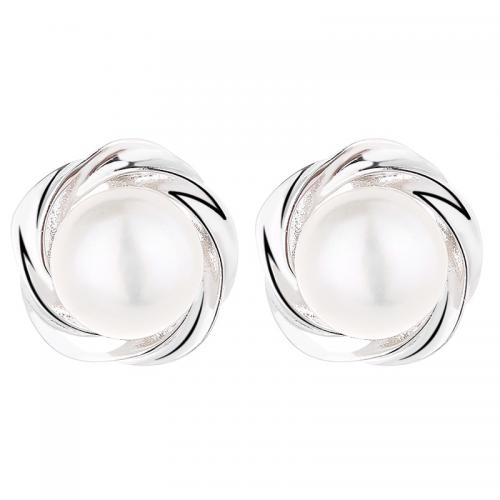 Sterling Silver Stud Earring, 925 Sterling Silver, with Shell Pearl, plated, for woman 