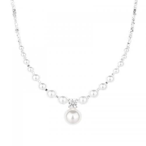 Zircon cubique Micro Pave collier en argent sterling, argent sterling 925, avec Shell Pearl, avec 5CM chaînes de rallonge, Placage, styles différents pour le choix & pavé de micro zircon & pour femme, argent Environ 40 cm, Vendu par PC[