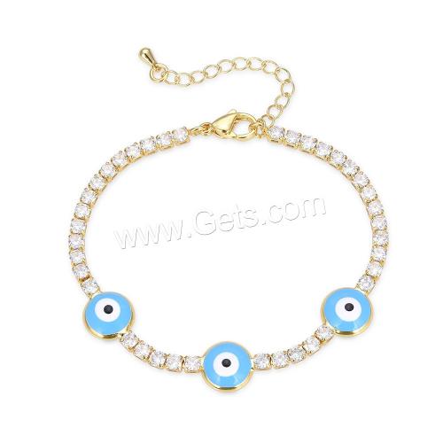 Evil Eye Bracelet Bijoux, laiton, Placage de couleur d'or, bijoux de mode & motif de mauvais œil & pavé de micro zircon & émail, plus de couleurs à choisir Environ 17.5 cm, Vendu par PC