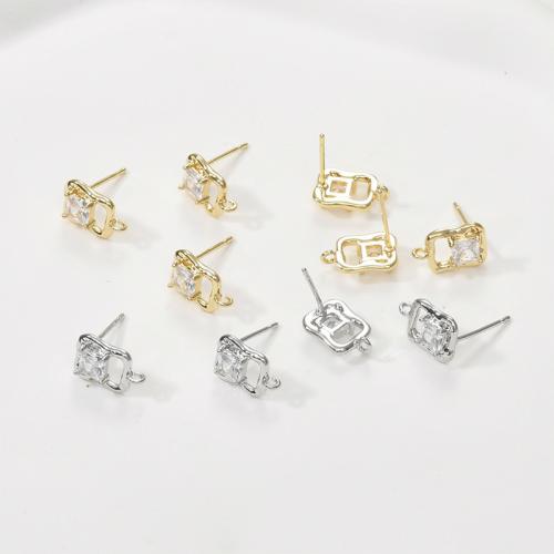 Brass Earring Stud Component, plated, DIY & micro pave cubic zirconia 