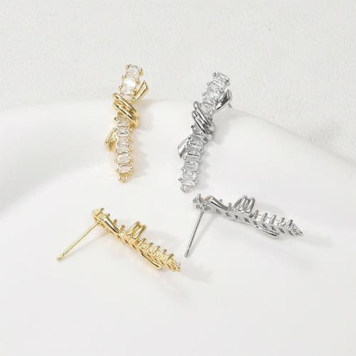 Brass Earring Stud Component, plated, DIY & micro pave cubic zirconia [