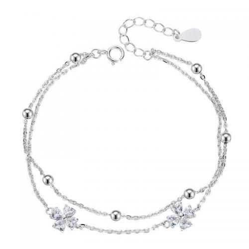 Pulseras de plata de cúbico zirconia, plata de ley 925, con 2CM extender cadena, chapado, micro arcilla de zirconia cúbica & para mujer, color de platina, longitud:aproximado 16 cm, Vendido por UD