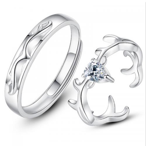 Anneaux Couple doigt, argent sterling 925, Placage, unisexe & styles différents pour le choix & pavé de micro zircon, couleur platine, Vendu par PC[