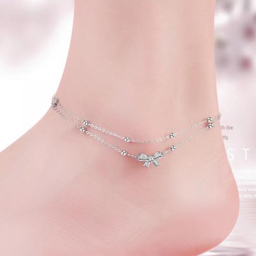 Мода ювелирные изделия anklet, Серебро 925 пробы, с 3CM наполнитель цепи, Другое покрытие, инкрустированное микро кубического циркония & Женский, платиновый цвет, длина:Приблизительно 21 см, продается PC