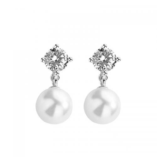 Silver Earring Zircon pavent Sterling, argent sterling 925, avec Shell Pearl, Placage, pavé de micro zircon & pour femme, couleur platine Vendu par paire