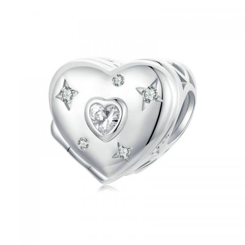 Cubic Zirconia Micro Pave Sterling Silver Bead, 925 Sterling Silver, platinum plated, DIY & micro pave cubic zirconia 