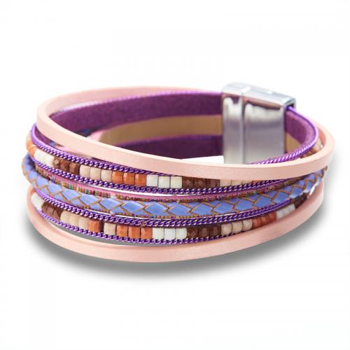 Pulseras de Cordón de PU, aleación de zinc, con Cuero de PU, chapado en color de plata, Joyería & para mujer, más colores para la opción, longitud:20 cm, Vendido por UD[