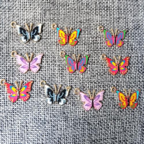 Zinc Alloy Enamel Pendants, Butterfly, gold color plated, DIY [