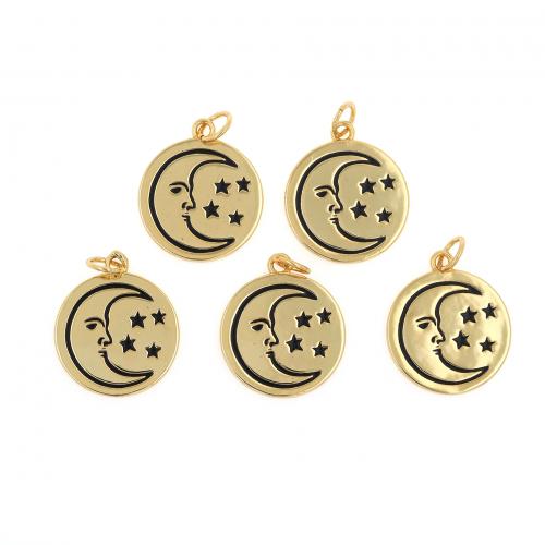 Enamel Brass Pendants, Flat Round, 18K gold plated, fashion jewelry & DIY, black 