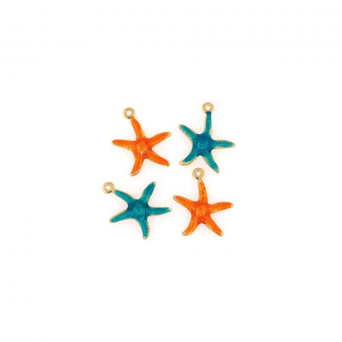 Enamel Brass Pendants, Starfish, 18K gold plated, fashion jewelry & DIY 