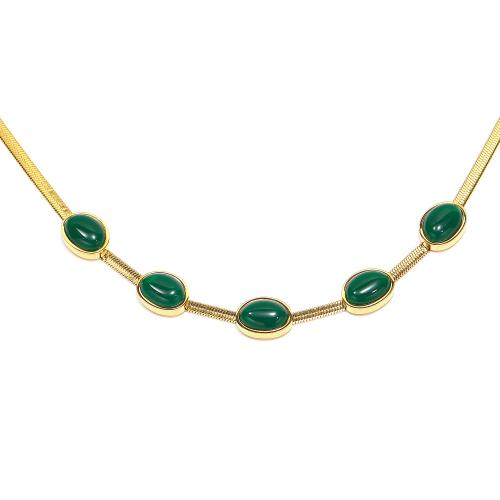 Titanium Steel Jewelry Necklace, with Emerald, 18K gold plated, fashion jewelry & for woman, golden Approx 40 cm [