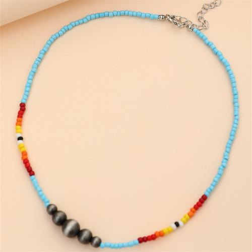 Glass Seed Beads Necklace, Resin, with Seedbead, with 5cm extender chain, handmade, fashion jewelry & for woman, multi-colored Approx 41 cm [