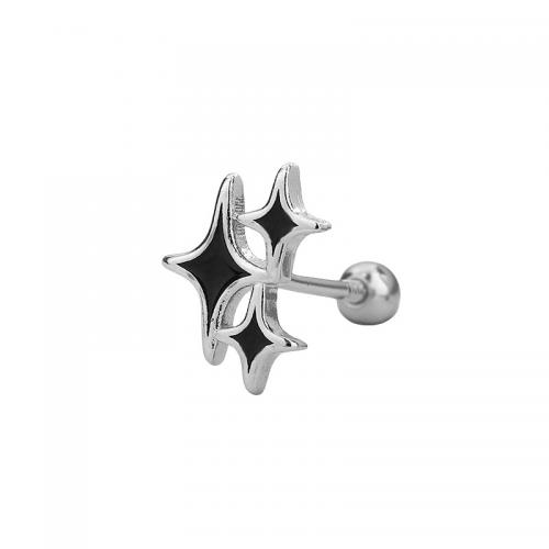 Brass Stud Earring, plated, for woman & enamel, platinum color, u014cboshi is about 9 by 6 mm, and the star is about 5 mm 