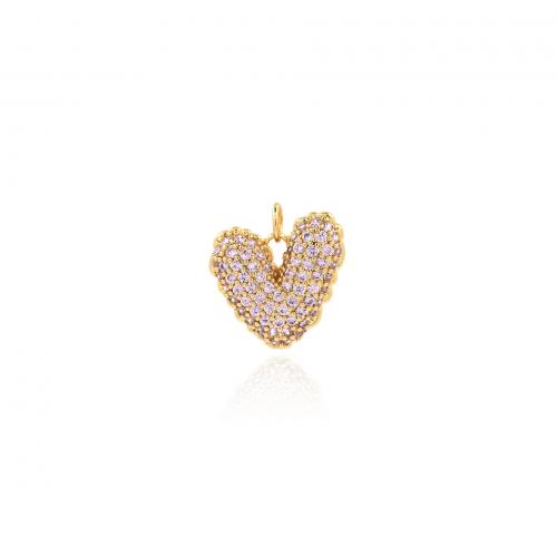 Cubic Zirconia Micro Pave Brass Pendant, Heart, gold color plated, fashion jewelry & DIY & micro pave cubic zirconia 